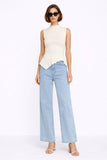 Ruffle Trim Angled Sleeveless Sweater Top