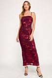 Wine Floral Embroidered Maxi Dress