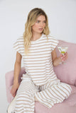 Taupe Striped Round Neck Short Sleeve Top