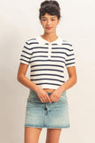 Navy Stripe Collared Short Sleeve