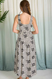 Black Floral Tile Print Sleeveless Midi Dress