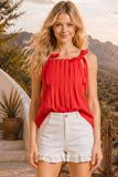 Red Tie Shoulder Pleated Tank