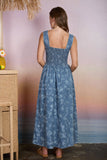 Blue Floral Jacquard Midi Dress
