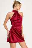 Red Satin Backless Mini Dress
