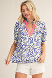 Pink & blue Swirl Print Short Sleeve