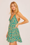 Green Pattern V-Neck Mini Dress