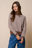 Brown Contrast Trim Turtleneck Knit Sweater