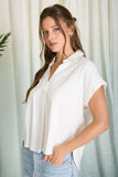 White Collared Split Hem Linen Top