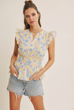 Blue & Yellow Floral Peplum Top