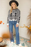 Black & White Scalloped Hem Sweater