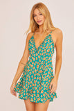 Green Pattern V-Neck Mini Dress
