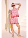 Red Striped Crochet Hem Short SET