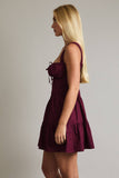 Plum Sleeveless Lace Up Mini Dress