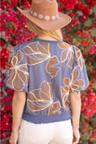 Blue & Tan Floral Embroidered Top