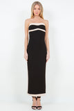 Black & Tan Side Stripe Strapless Maxi