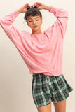 Bright Pink Ribbed Hem Sweatshirt