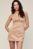 Brown Suede Scalloped Cut Out Mini Dress