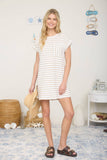 Khaki Textured Striped Short Sleeve Mini Dress