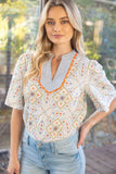 Baby Blue & Orange Pattern Top