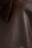 Fur Collar Brown Faux Leather Jacket