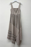Brown Mixed Stripe Linen Midi Dress