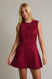 Burgundy Zipper Back Suede Sleeveless Dress