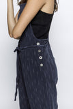 Dark Blue Rhinestone Stripe Jumpsuit