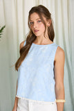 Blue Floral Embroidered Pattern Floral Lace Top