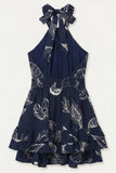 IM9239 -Halter Tie Neck Mini Dress: NAVY / S-M-L (3-2-1)