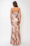 Floral Satin Cowl Neck Maxi Dress