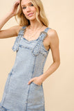 Light Wash Denim Dress With Buckle Straps