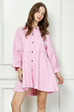 Pink Pinstripe Rhinestone Denim Dress