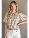 Taupe Velvet Houndstooth Top