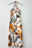 Brown & Grey Print Halter Maxi Dress