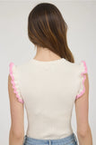 Pink Contrast Ruffle Sleeve Top