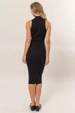 Black Ribbed Mock Neck Fitted MIdi Dress