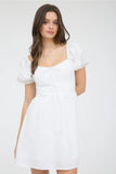White Puff Sleeve Lace Trim Dress