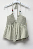 Tan Beaded Smocked Halter Top