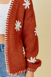 Rust Embroidered Flower Cardigan