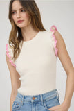 Pink Contrast Ruffle Sleeve Top