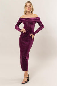 Plum Sparkle Fitted Long Sleeve Maxi