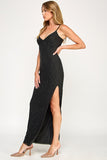 Black Beaded V-Neck Maxi Dress