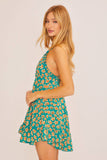 Green Pattern V-Neck Mini Dress