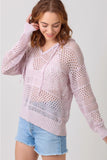 Lavender Crochet Knit Hoodie Sweater