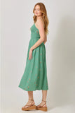 Green Embroidered Gauze Smocked Dress