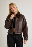 Fur Collar Brown Faux Leather Jacket