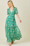 Green Patterned Tiered Maxi