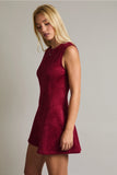 Burgundy Zipper Back Suede Sleeveless Dress