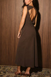 Brown Boat Neck Midi Dress