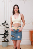 Natural - Marbled Swirl Square Buckle Elastic Belt
